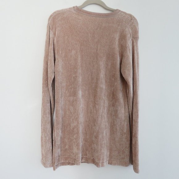 VINTAGE 90s Chenille Beige Tan Embroidered Cable Knit Crew Neck Tunic Sweater - Picture 12 of 15